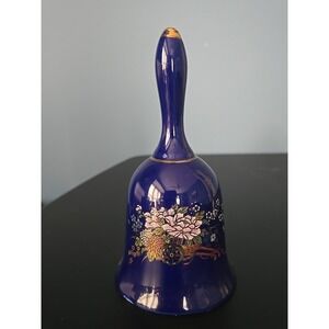 Flambro Vintage‎ Blue Bell with Cart and Flowers Porcelain Collectible